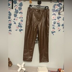 SHEIN Ladies Faux Leather Pants with Front Pleats and Pockets